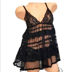 Victoria's Secret Black Babydoll Lingerie Negligee Teddy Nightie Sheer M…